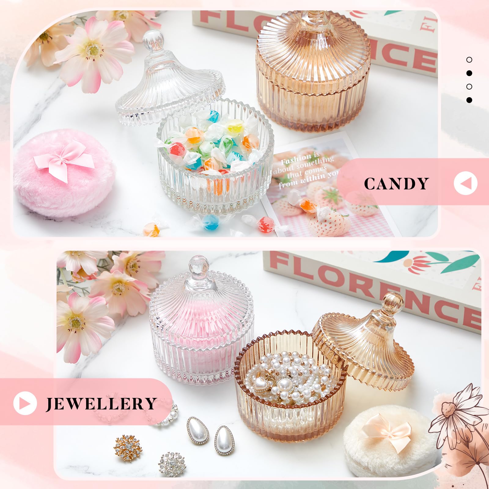 Tioncy glass jar organizer for candy or jewelry alongside puff