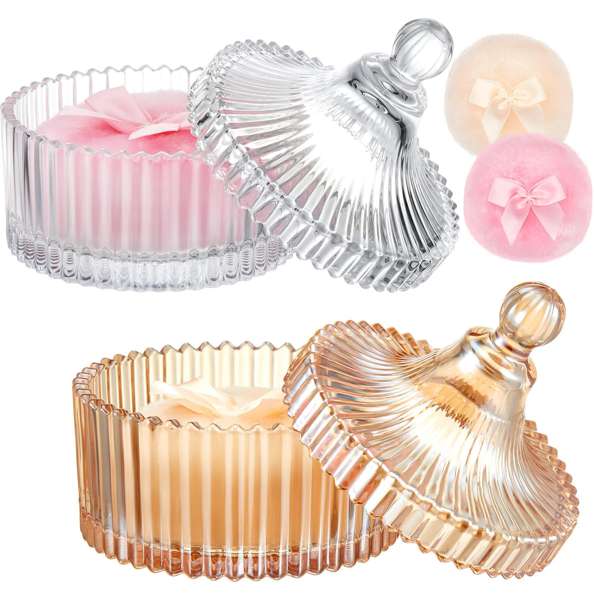 Tioncy large body powder puff with amber glass jar for easy powder access and storage