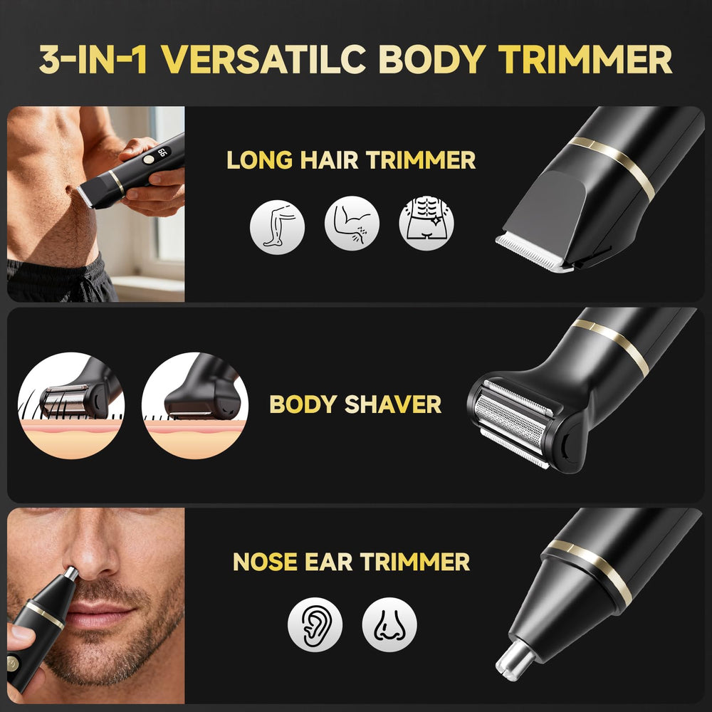 Tiovara body groomer in shower highlights IPX7 waterproof wet/dry versatility.