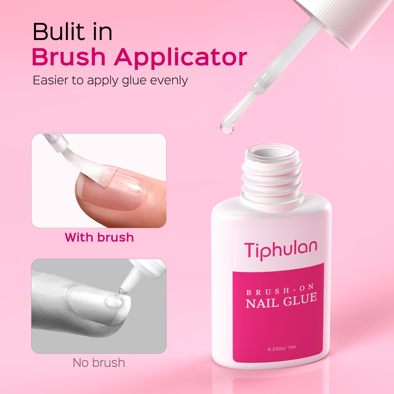 TIPHULAN nail glue bottle closeup highlighting fast-drying adhesion