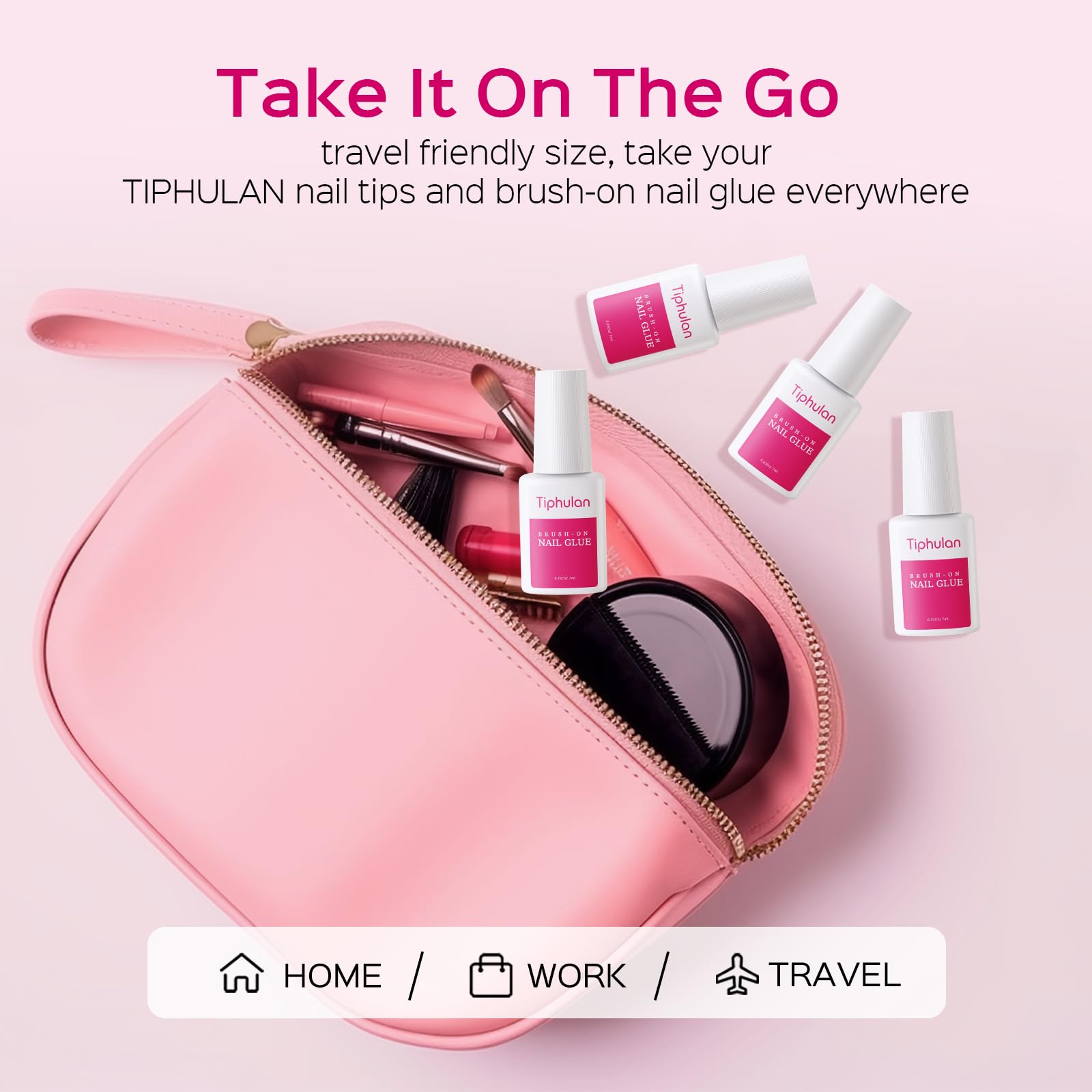 TIPHULAN travel-friendly nail glue packaging fits in a bag