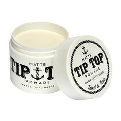 TipTop Matte Water Based Pomade jar shows natural matte finish and easy washout