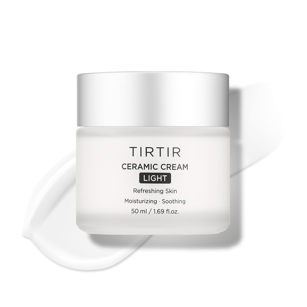 TIRTIR Ceramic Cream Light bottle closeup showing lightweight hydration for dry skin