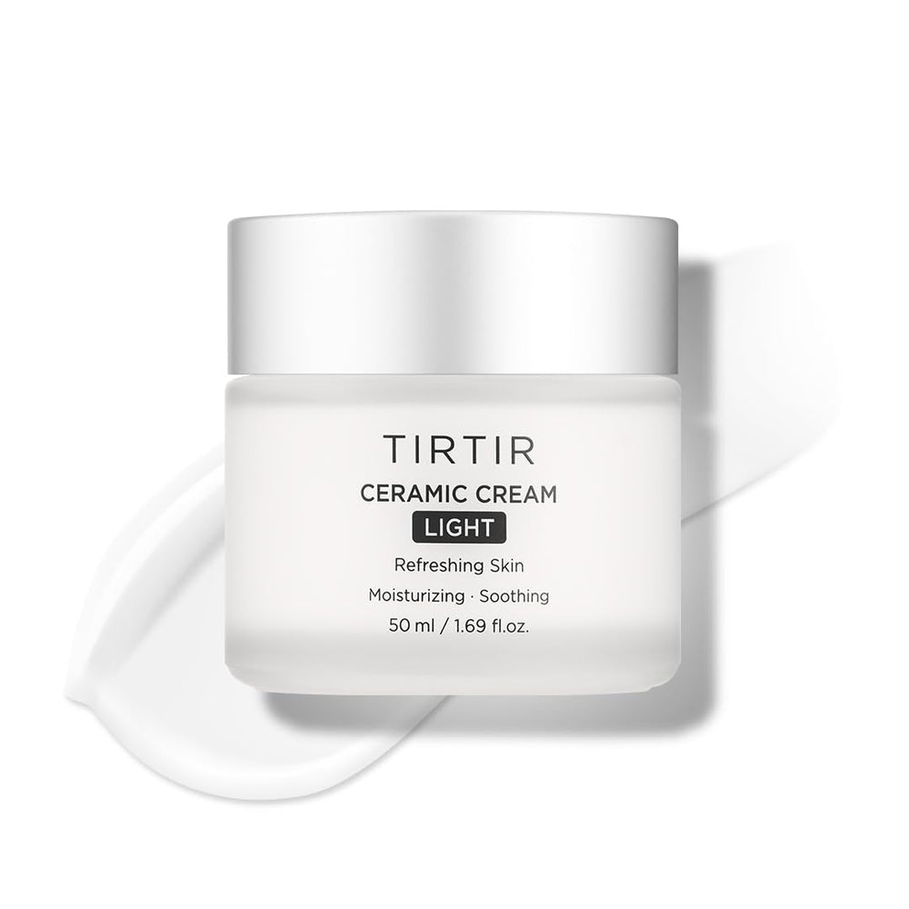 TIRTIR Ceramic Cream Light bottle closeup showing lightweight hydration for dry skin