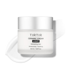 TIRTIR Ceramic Cream Light bottle closeup showing lightweight hydration for dry skin