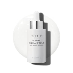 TIRTIR Ceramic Milk Ampoule bottle on vanity for premium daily hydration
