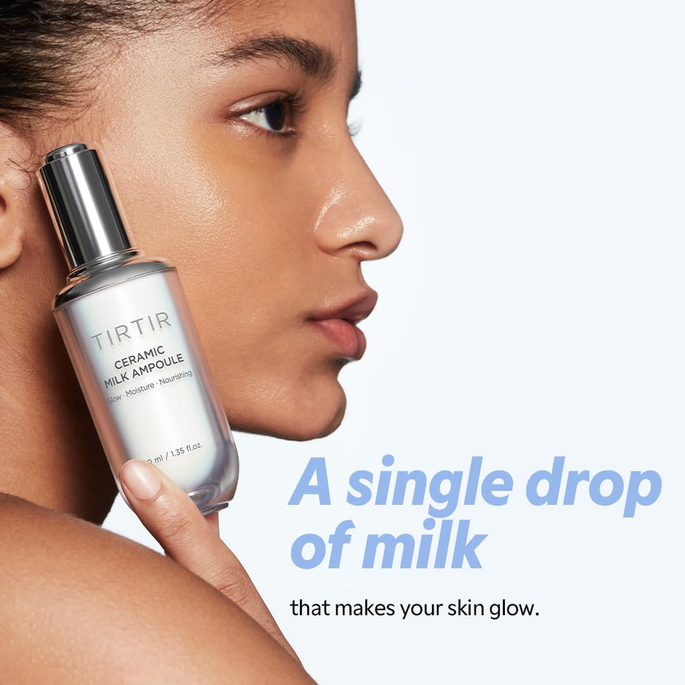 TIRTIR Ceramic Milk Ampoule dispense pour shows silky, fast-absorbing hydration.