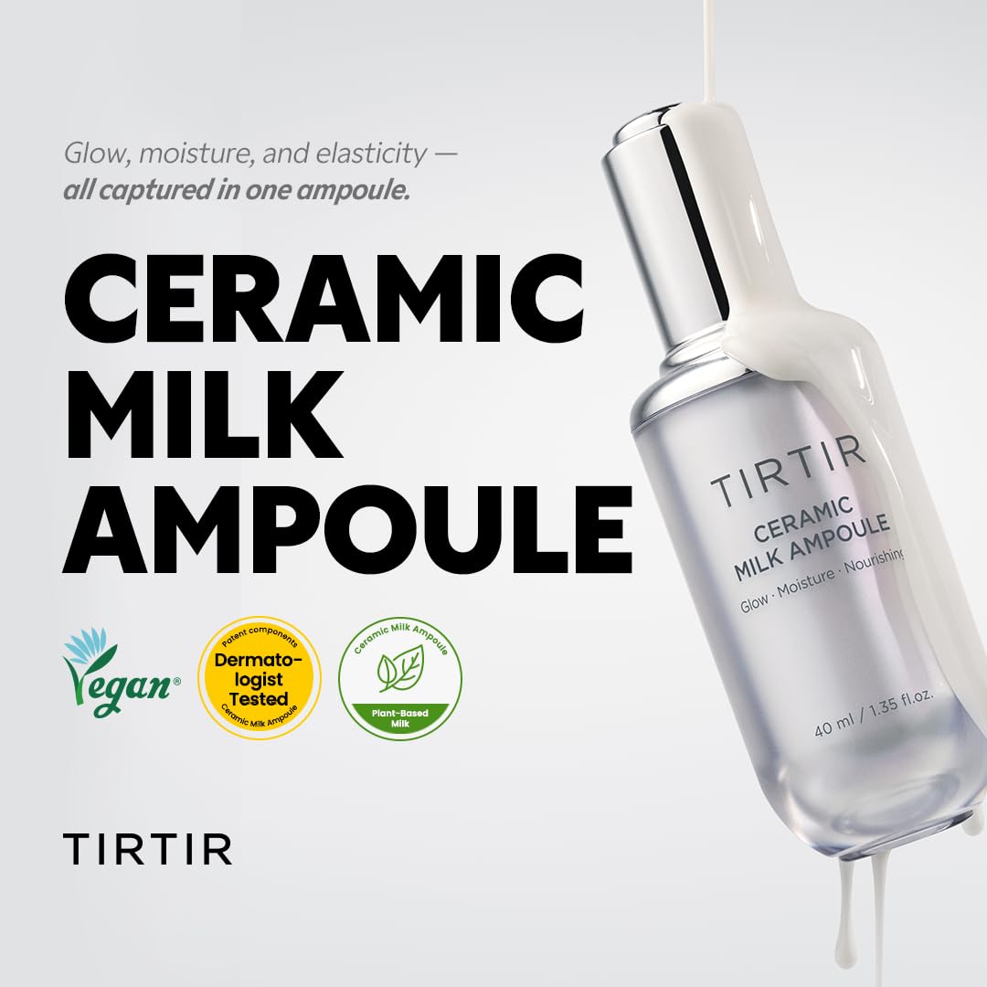 TIRTIR Ceramic Milk Ampoule texture glow demonstrates translucent dewy finish.