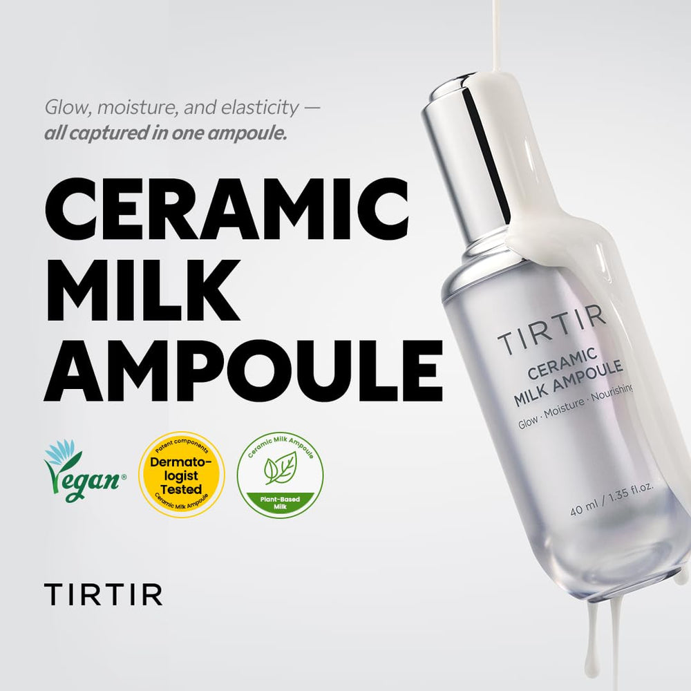 TIRTIR Ceramic Milk Ampoule texture glow demonstrates translucent dewy finish.