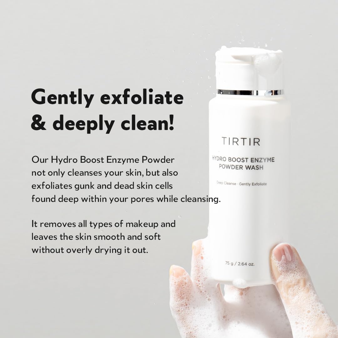 TIRTIR Hydro Boost bottle with label highlighting patent enzyme infusion.