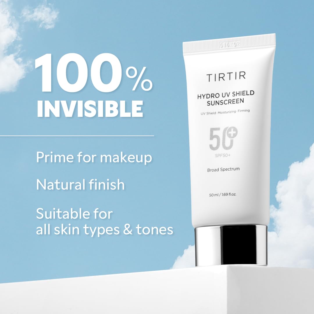 TIRTIR Hydro UV Shield highlights hyaluronic acid hydration benefits.