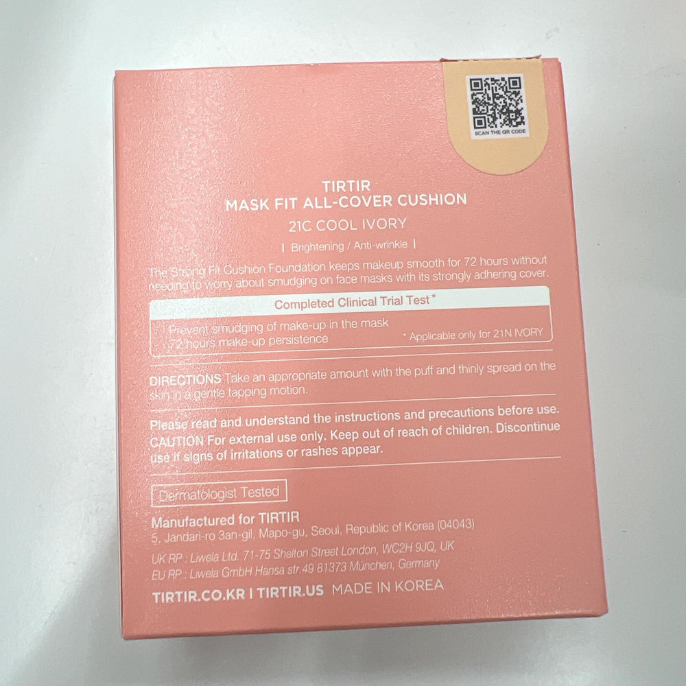 TIRTIR Mask Fit All Cover Pink Cushion Foundation packaging shot highlights compact design