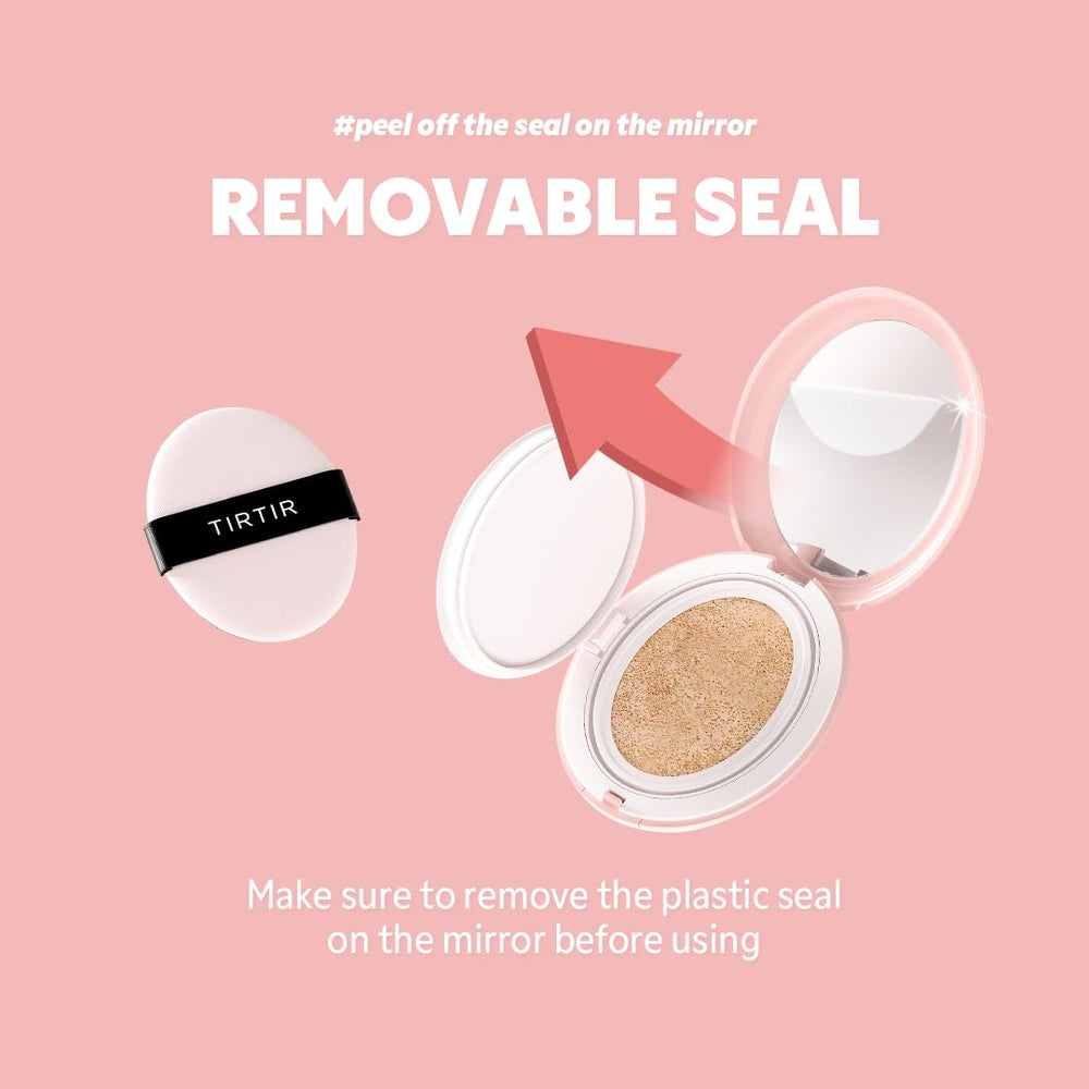TIRTIR Mask Fit All Cover Pink Cushion Foundation skin-fit shield closeup with film coating