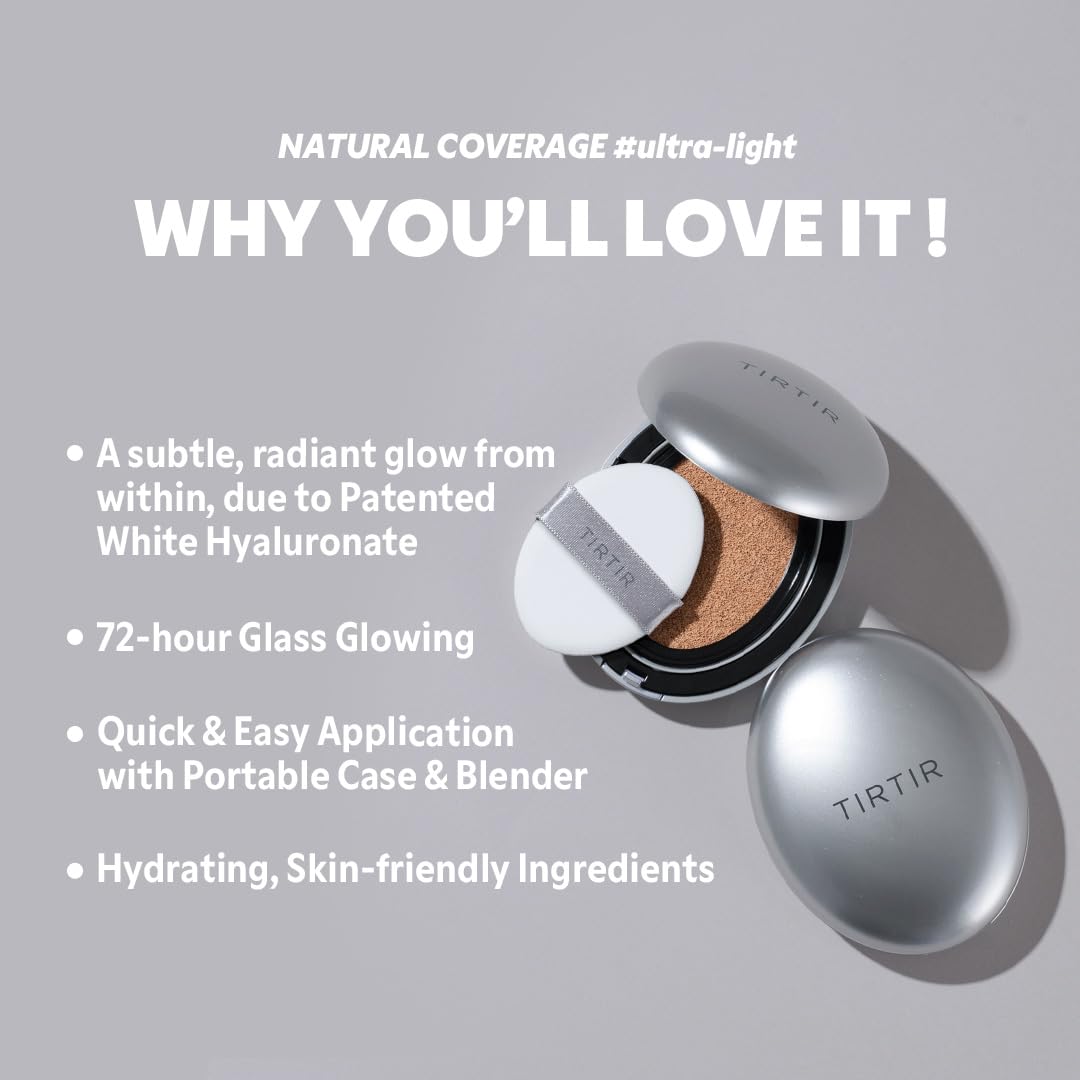 TIRTIR cushion on skin after blend shows dewy glow.