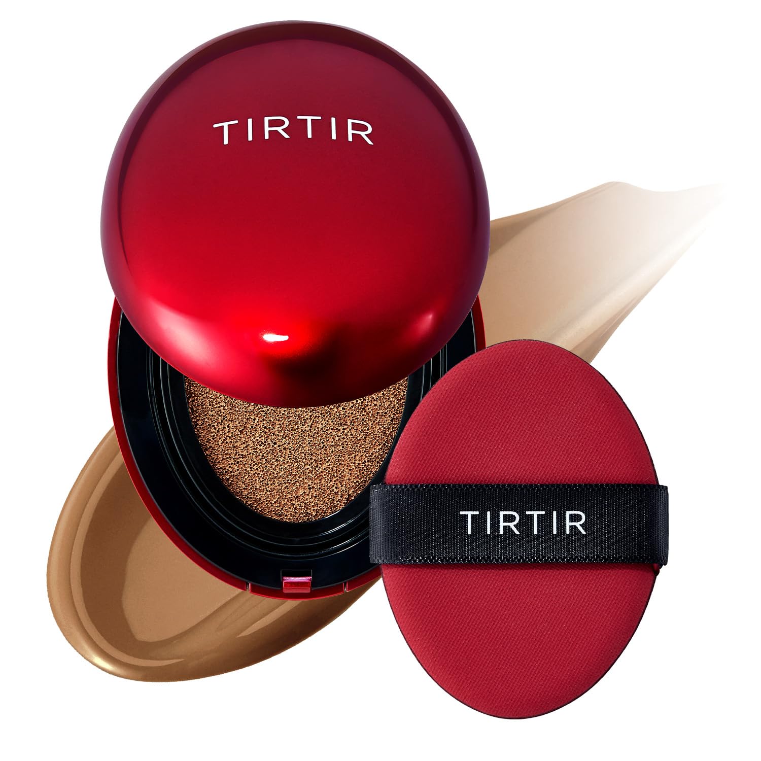 TIRTIR Mask Fit Red Cushion bottle close-up for premium packaging and on-the-go touch-ups