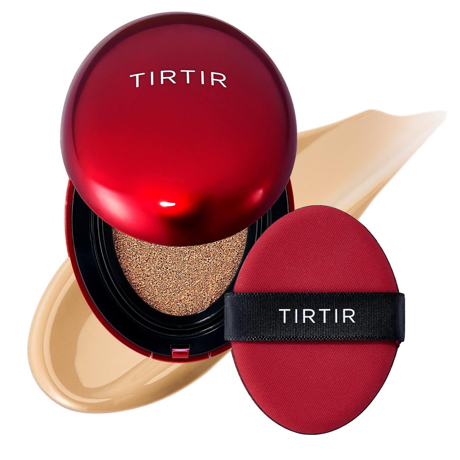 TIRTIR Mask Fit Red Cushion compact open, ideal for quick, weightless base applications on busy mornings.
