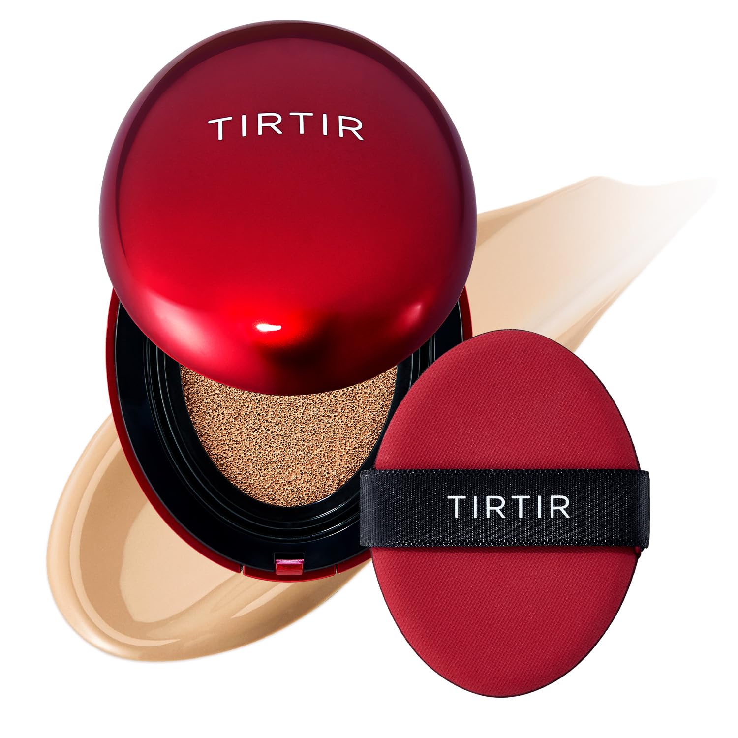 TIRTIR Mask Fit Red Cushion compact demonstrates portable all-day makeup convenience.
