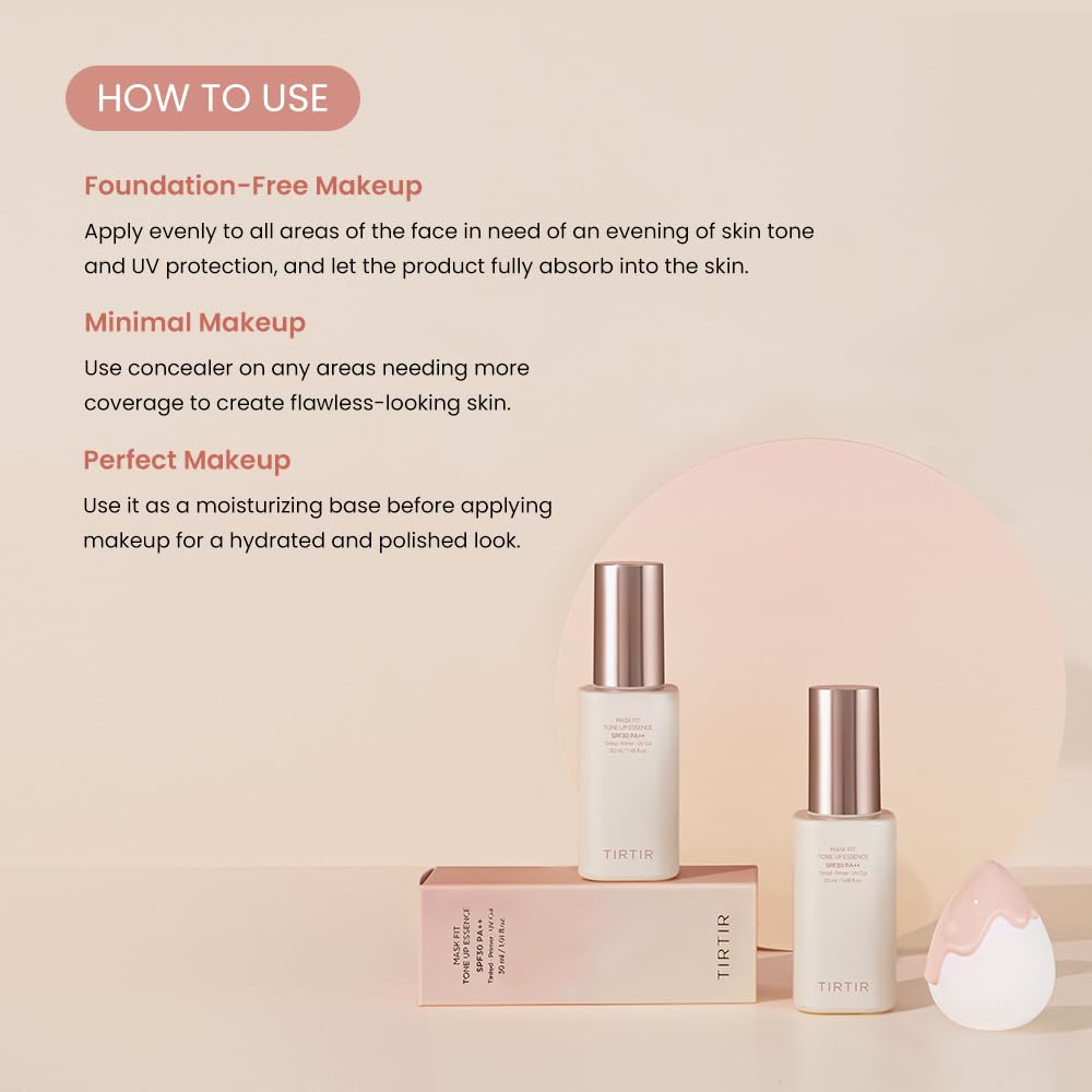TIRTIR Mask Fit Tone Up Essence on-face usage emphasizes even, natural coverage.