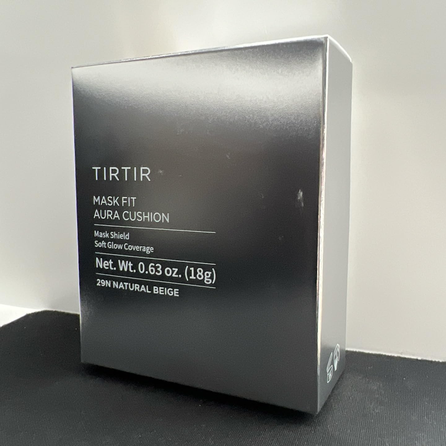 TIRTIR Mask Fit Aura Silver Cushion bottle closeup highlights hydrating glow