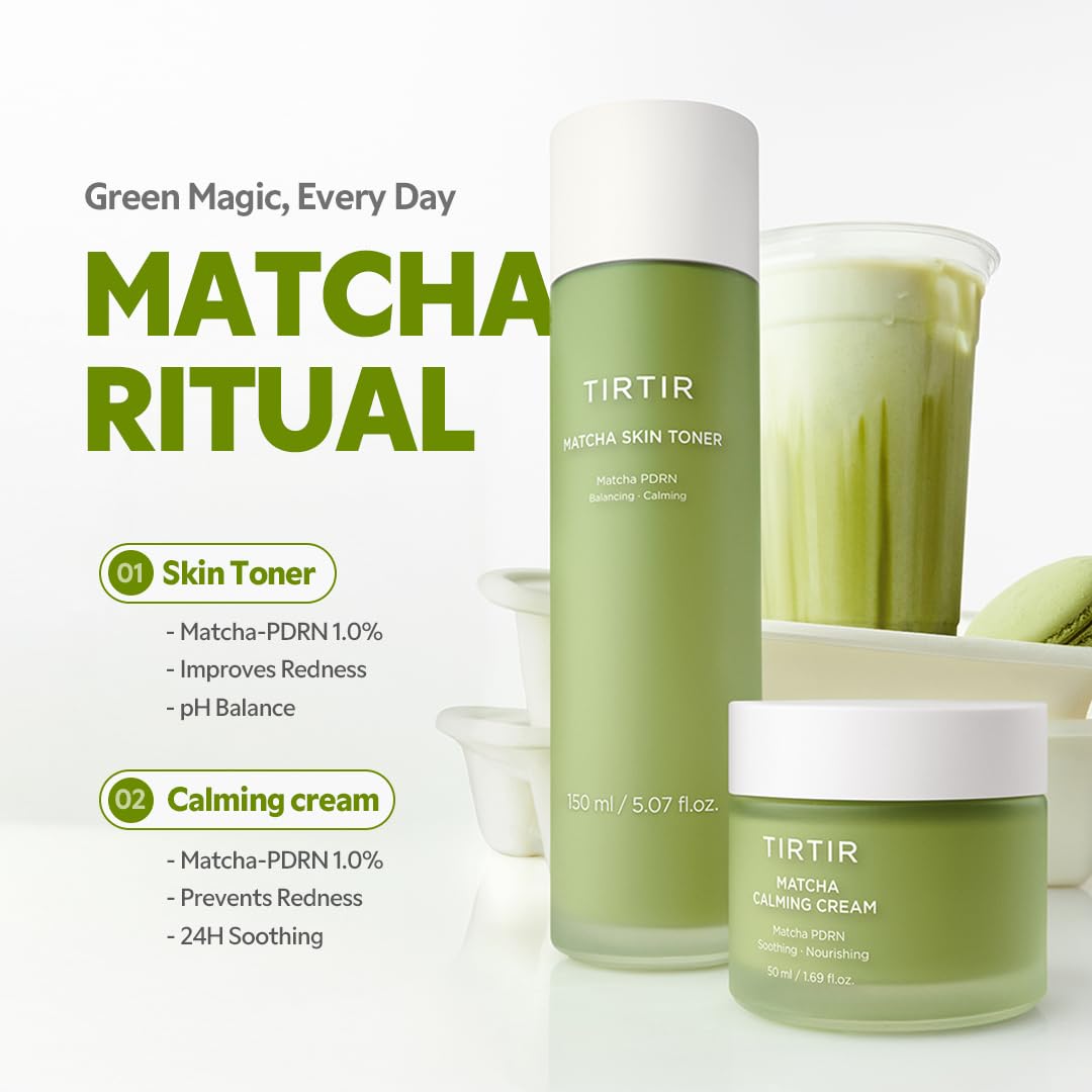 TIRTIR Matcha PDRN Toner skincare-ingredients closeup suggests a balanced, clean-touch routine.