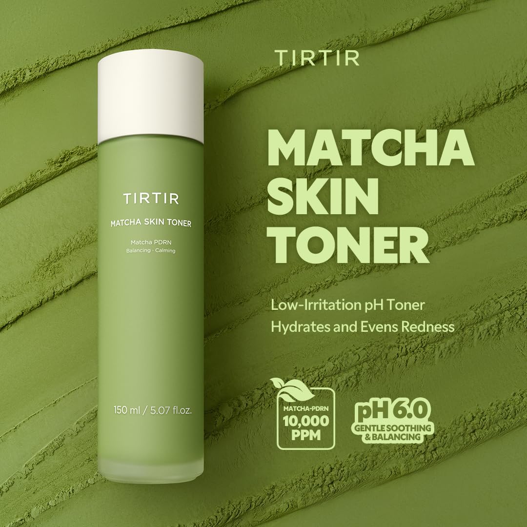 TIRTIR Matcha PDRN Toner texture drop showcases fast-absorbing hydration for refreshed skin.