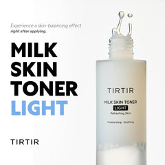 TIRTIR Milk Skin Rice Toner Light texture closeup highlighting a milky, non-sticky feel.