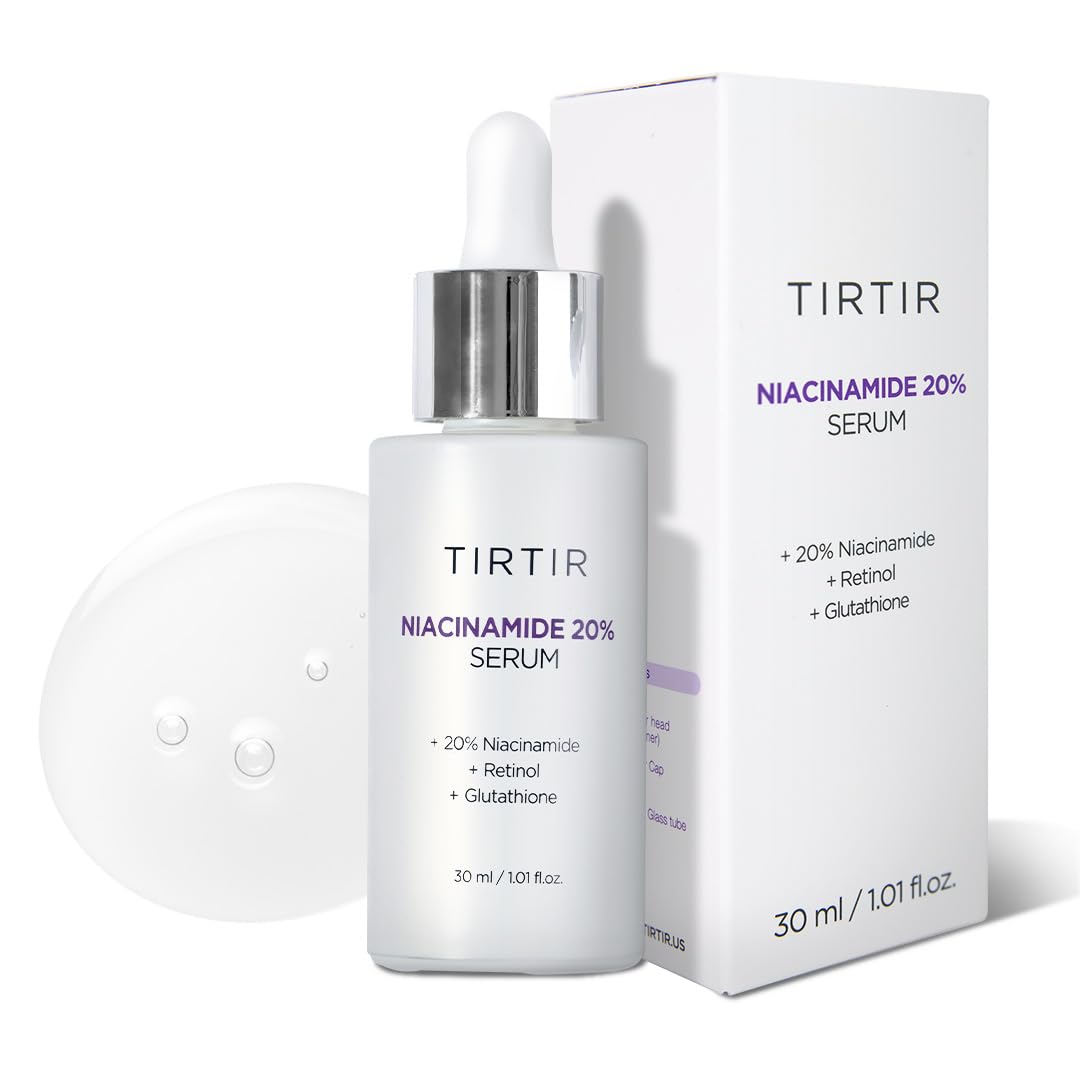 TIRTIR Niacinamide 20% serum bottle highlights pore refinement and even tone.