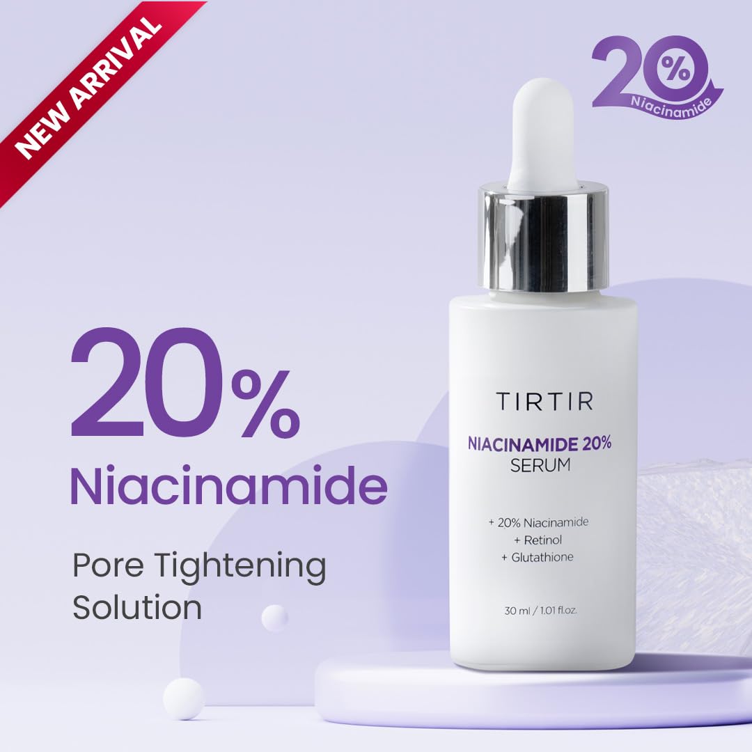 TIRTIR Niacinamide 20% serum label emphasizes high concentration for brighter skin.