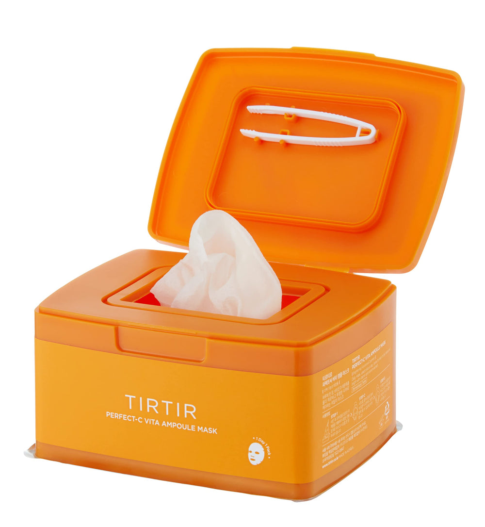 TIRTIR Perfect C Vita Ampoule Mask packaging highlights travel-friendly vitamin C skincare