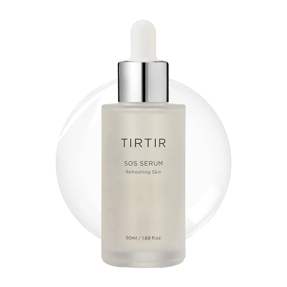 TIRTIR SOS Serum bottle closeup showcasing hydration-focused formula for daily use