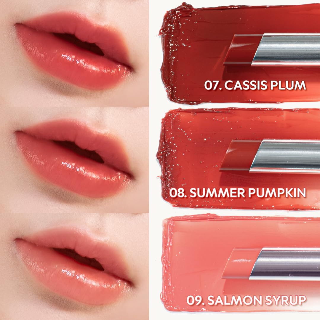 TIRTIR Waterism Glow Melting Balm 04 Fig Peach glow on lips promises long-lasting radiance.