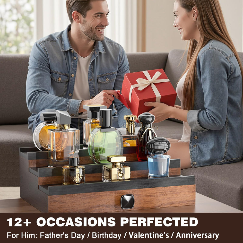 TIRYIUOU Cologne Organizer 12-bottles display highlights 12+ fragrances at a glance.