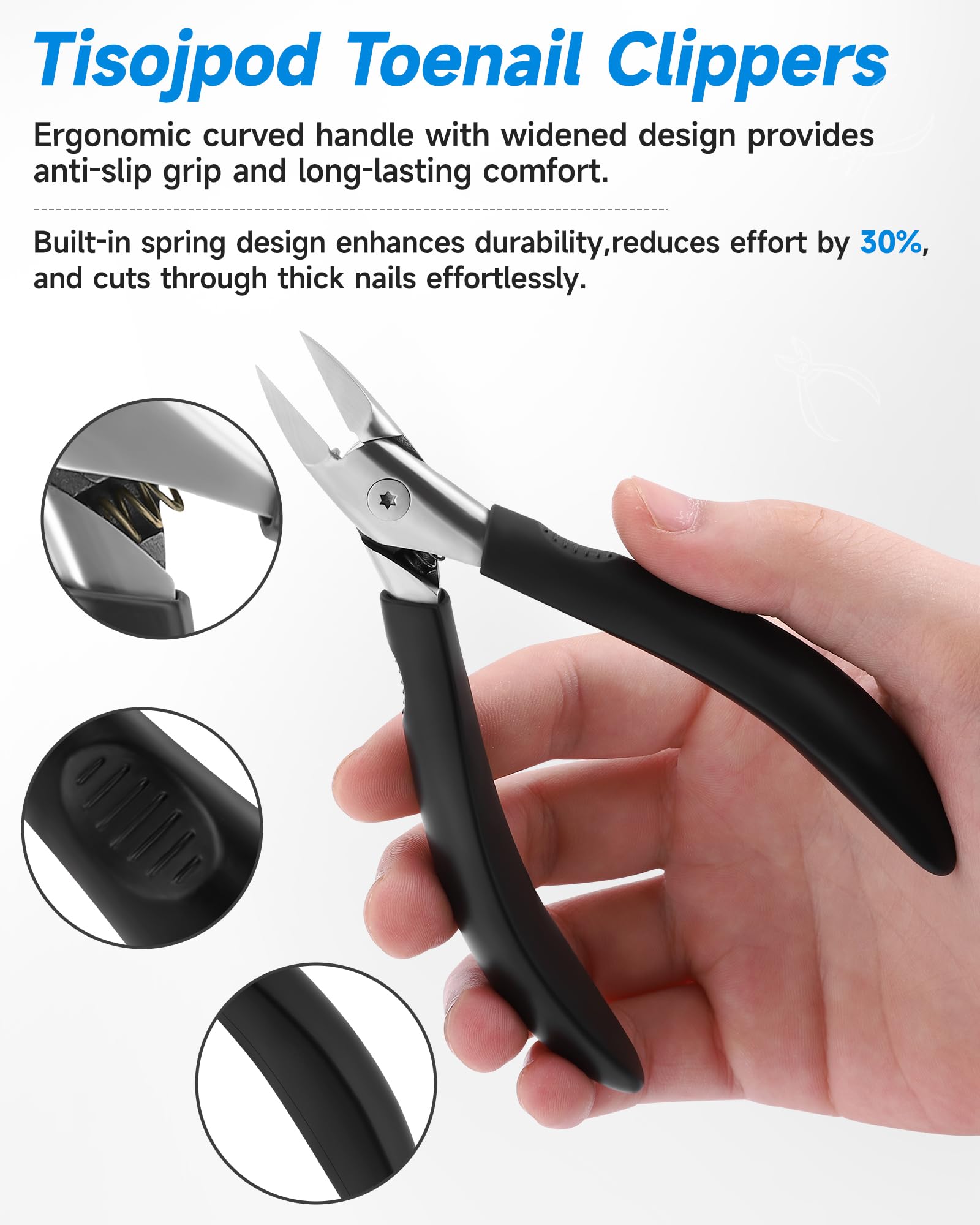 Tisojpod Nail Clippers with ultra-slim pointed tip for embedded nails.