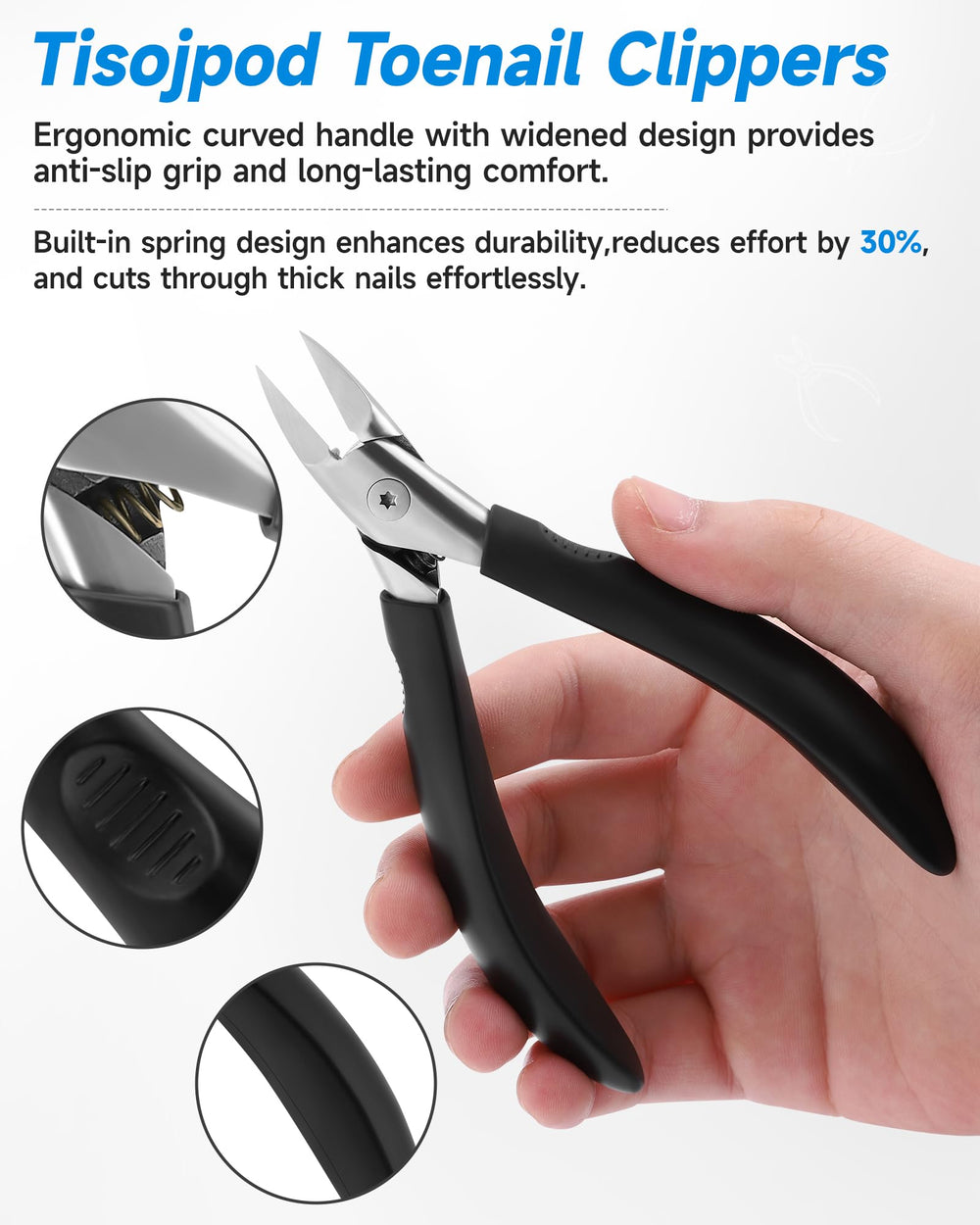 Tisojpod Nail Clippers with ultra-slim pointed tip for embedded nails.
