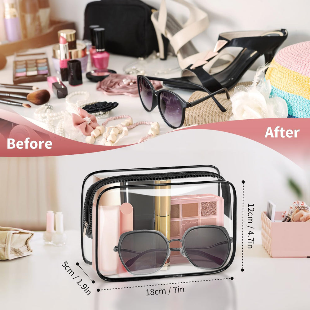 TISRATOK cosmetic pouch zipper close—sturdy zipper keeps cosmetics secure and contained.