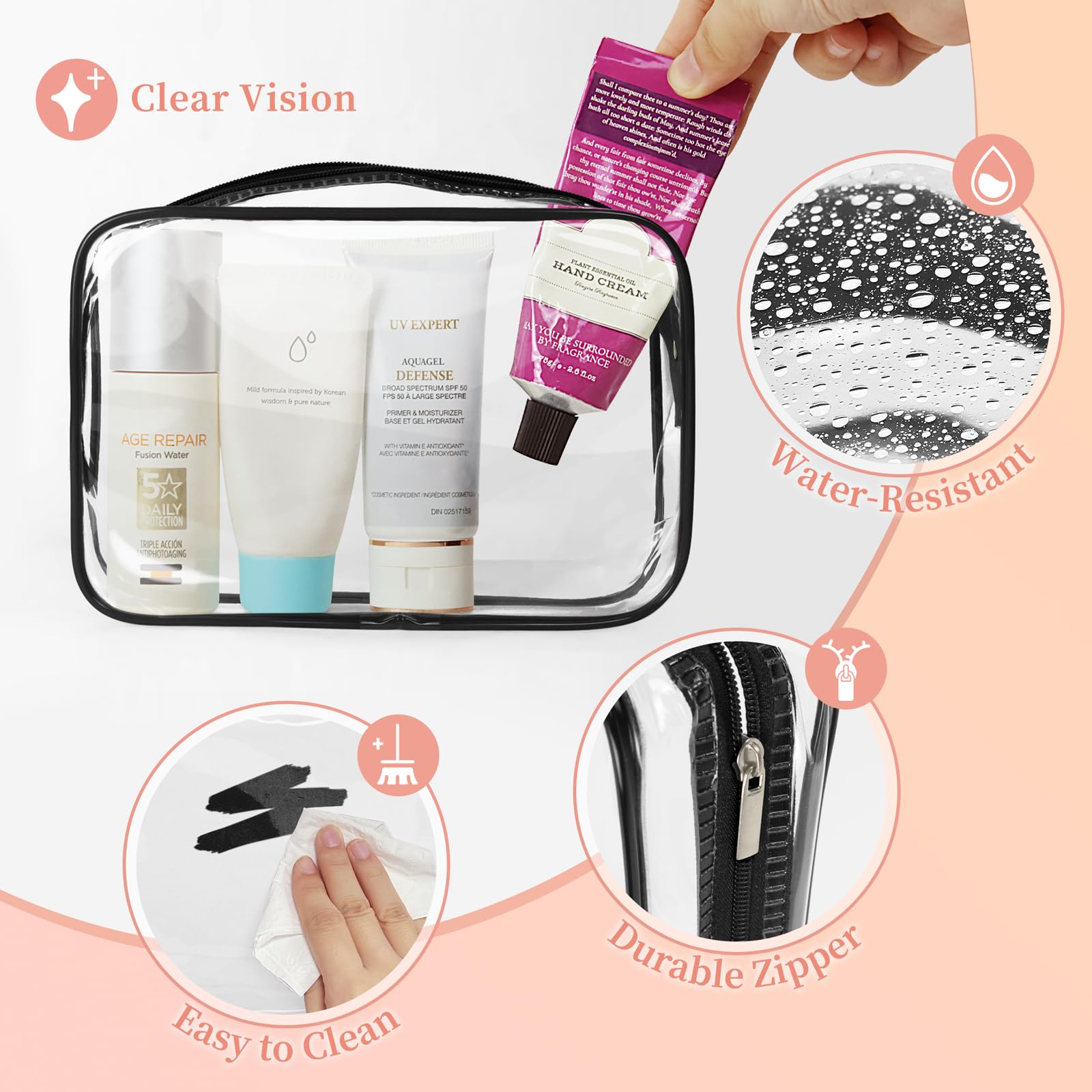 TISRATOK medium makeup bag 7x4 inches—compact organizer for daily carry-on items.