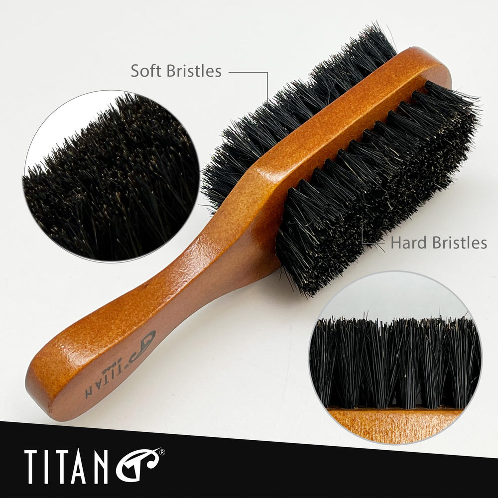 Titan firm boar bristles close-up for deeper brushing and definition.