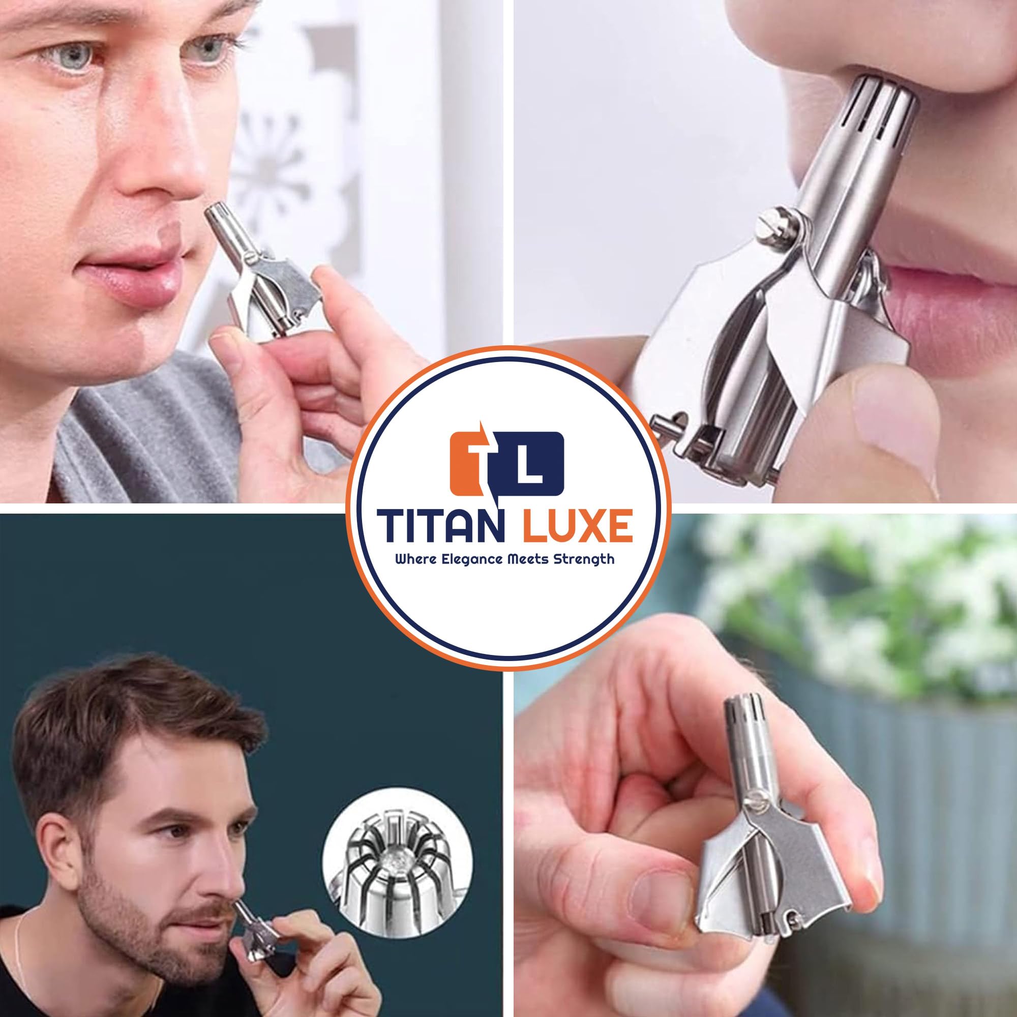 Titan Luxe manual nose trimmer closeup shows sharp stainless steel blades