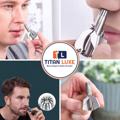 Titan Luxe manual nose trimmer closeup shows sharp stainless steel blades