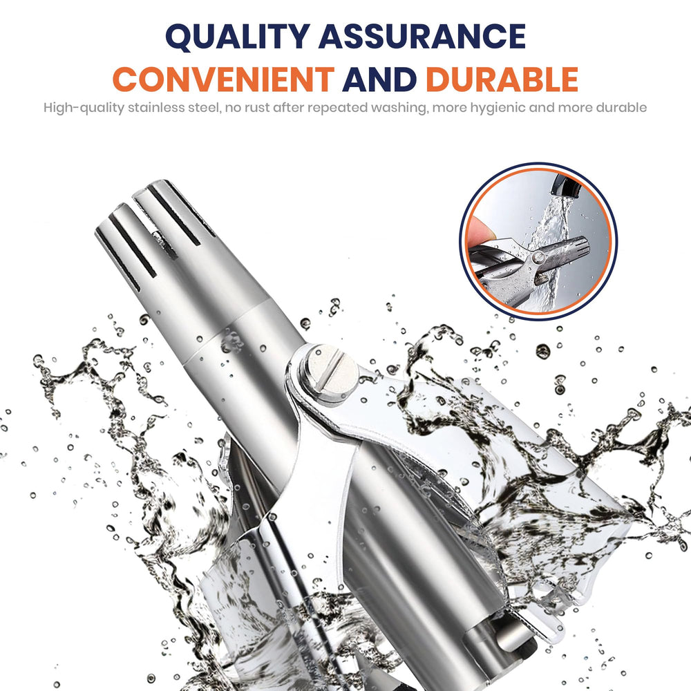 Titan Luxe trimmer in use on nose and ear areas with safety tips