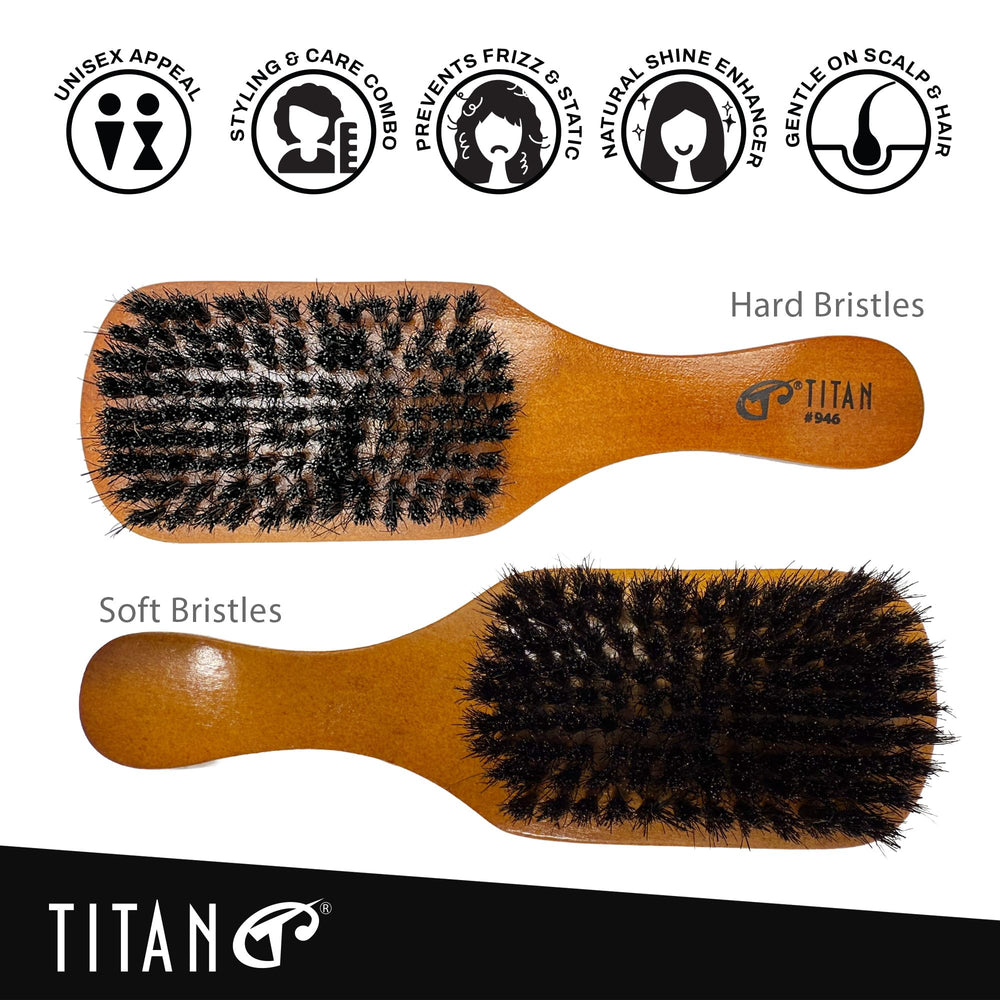 Titan soft boar bristles close-up for smoothing and shine.