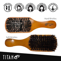 Titan soft boar bristles close-up for smoothing and shine.