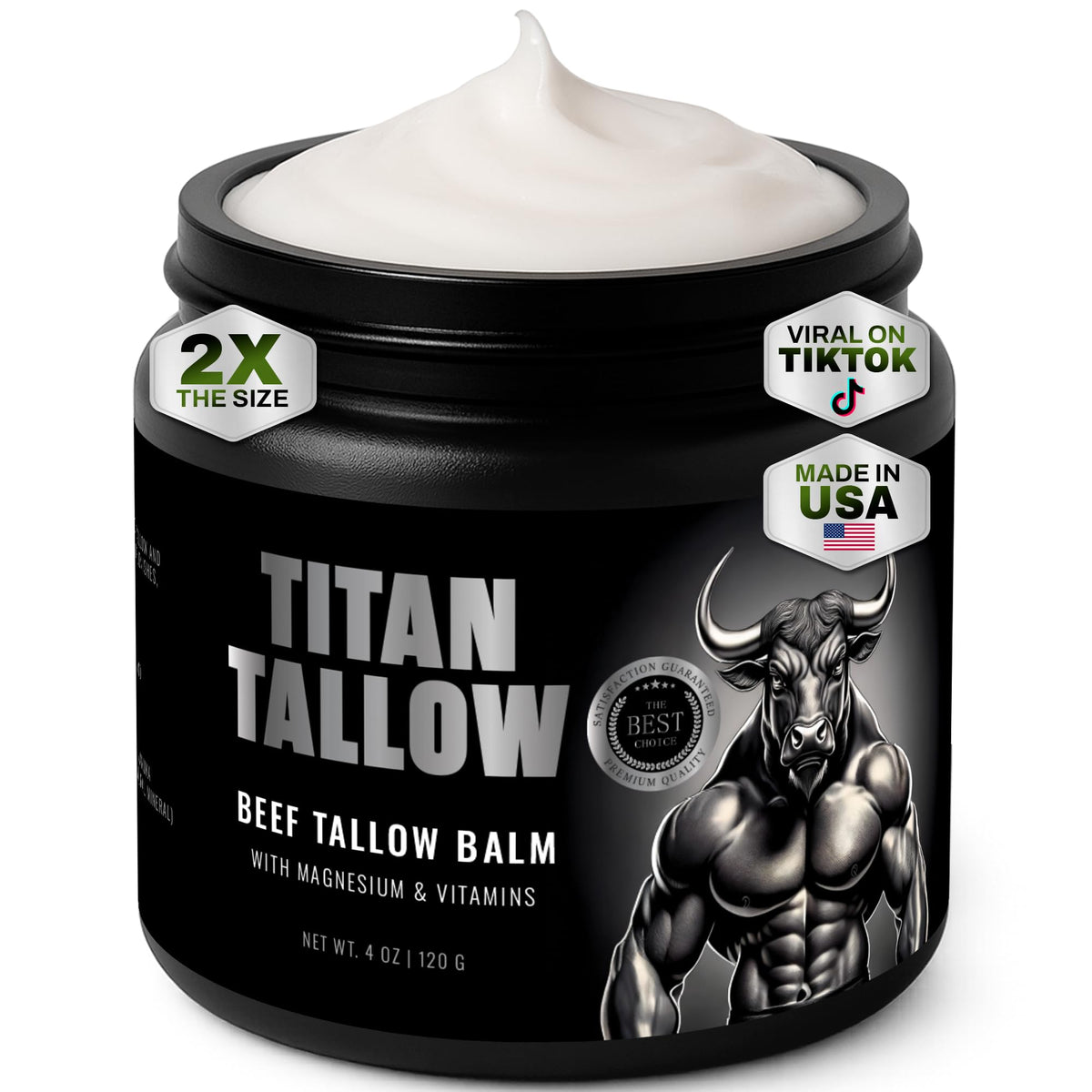 Titan Tallow beef tallow balm packaging, showcasing clean ingredients for skincare.