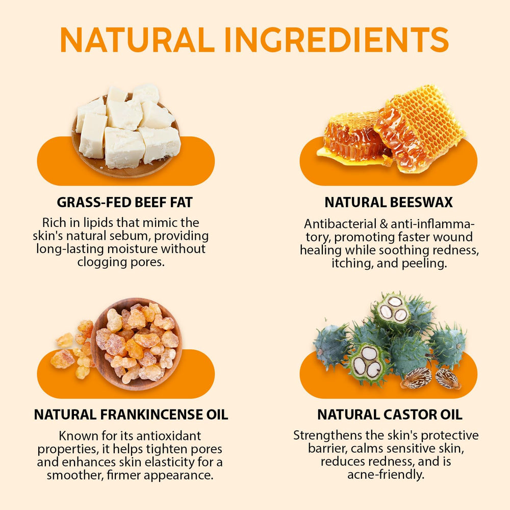 Tiuedu balm ingredients—grass-fed tallow and oils for nourishing care