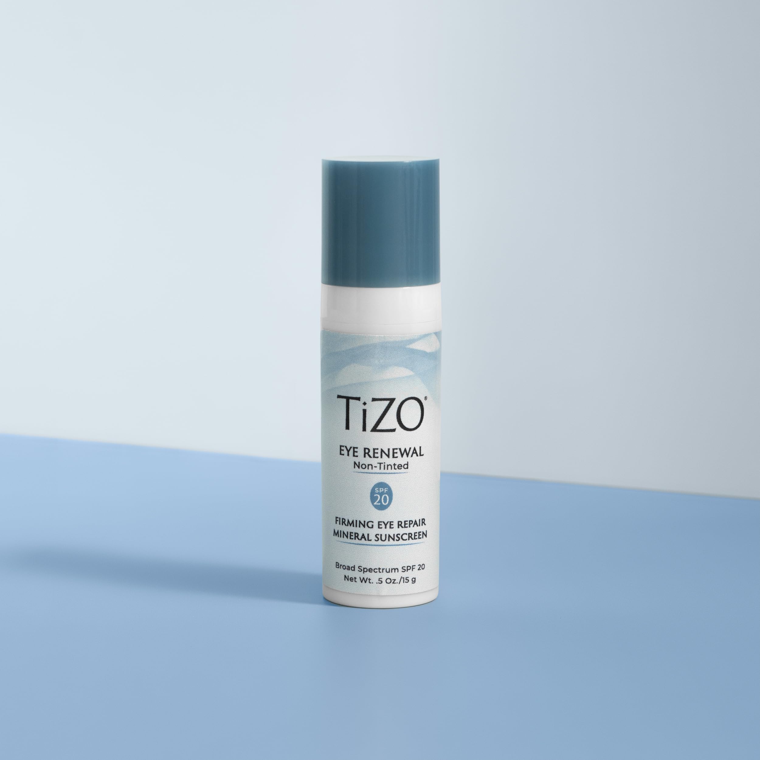 TIZO Eye Renewal SPF20 under-eye area close-up for gentle protection.