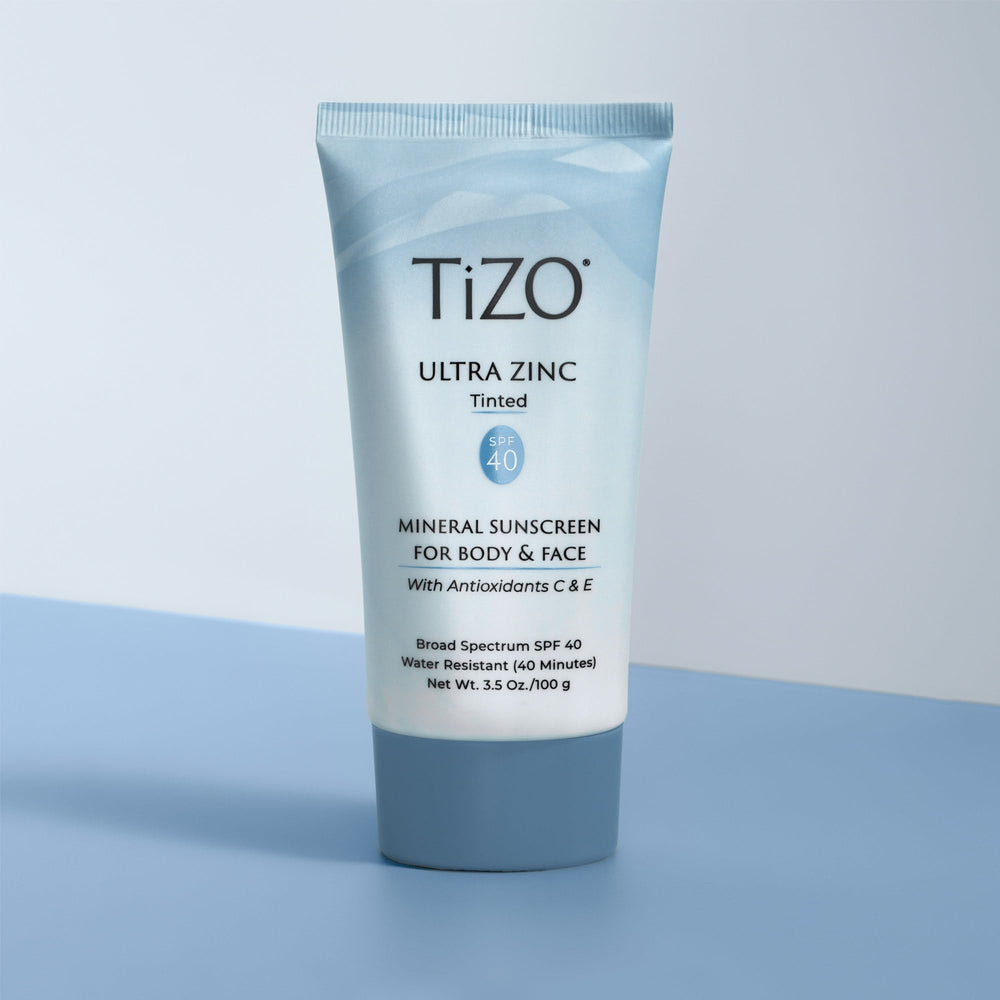 TIZO Ultra Zinc tinted sunscreen packaging highlight for on-the-go protection.