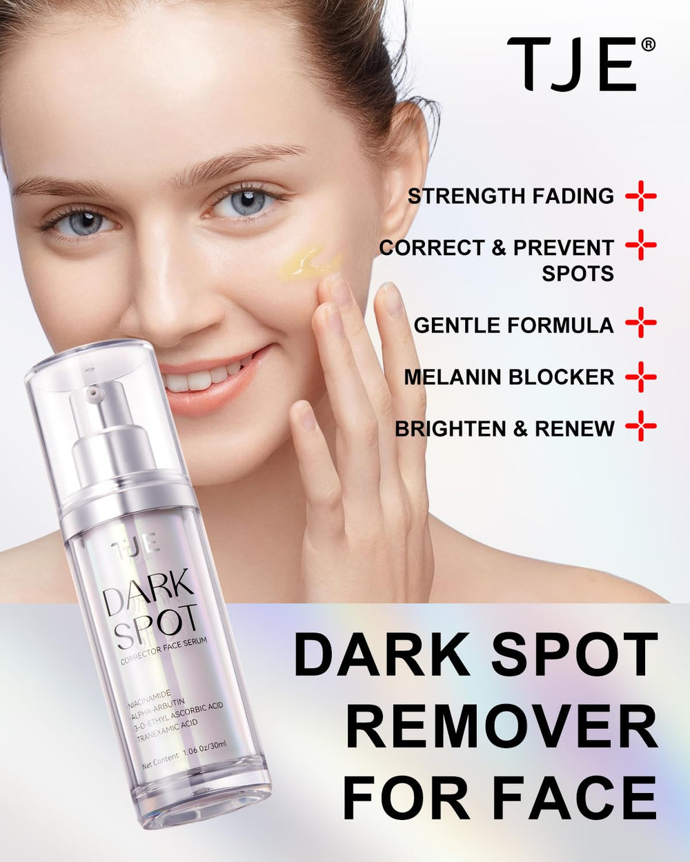 TJE Dark Spot Serum packaging highlights premium daily care