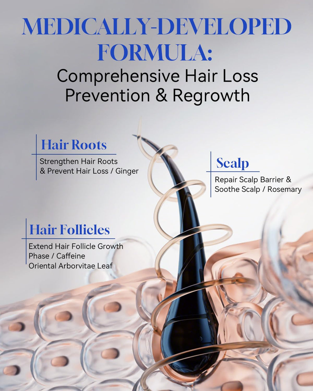 TJE Hair Growth Serum Roll-On ingredients featuring rosemary and caffeine.