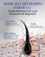 TJE Hair Growth Serum Roll-On ingredients featuring rosemary and caffeine.