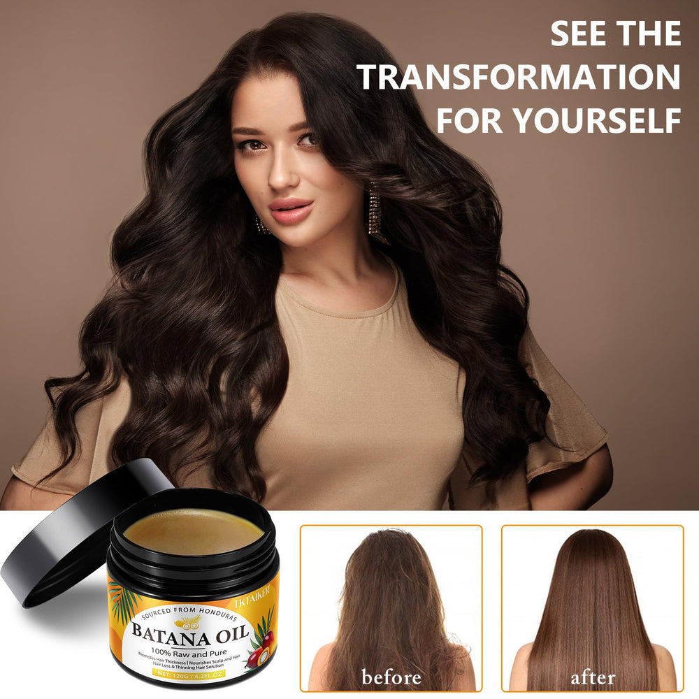 TKTALKER Batana Oil hair application—rejuvenates damaged strands during styling and daily care.
